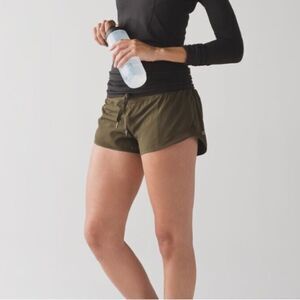 Lululemon Hottie Hot Olive Green Lightweight Brief Lined Running Shorts